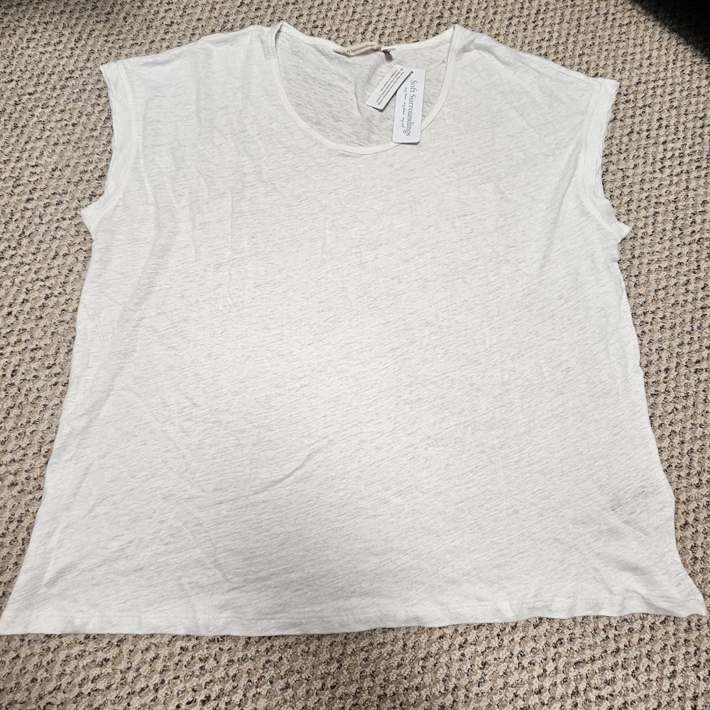Soft Surroundings 1X 100% Linen Top White Short Sleeve Boho Coastal Beach